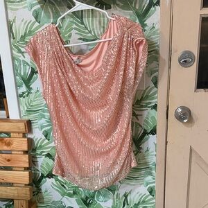 Grace Karin Sequin Drape Neck Blouse - Rose